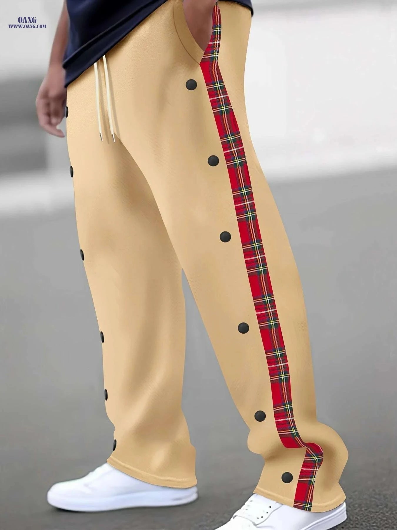 Men's Casual Drawstring Pants - 100% Polyester, Regular Fit, Solid Color   OAXG 