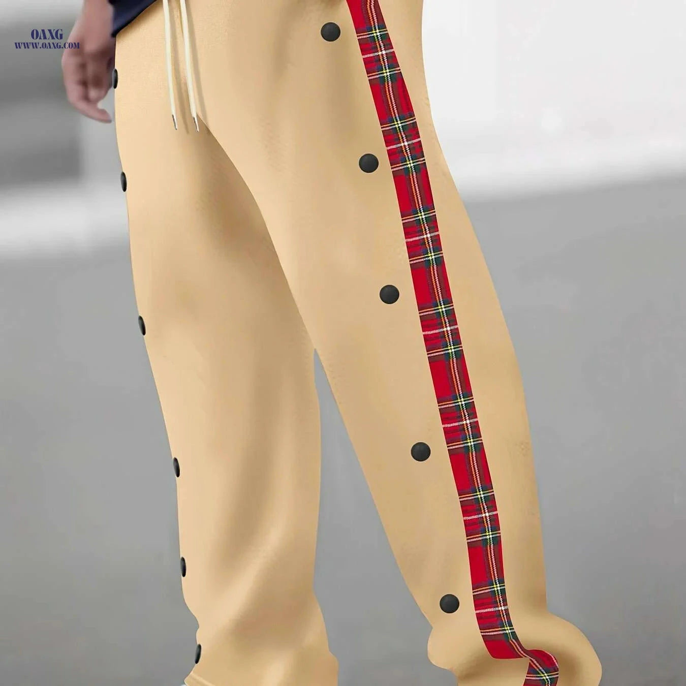 Men's Casual Drawstring Pants - 100% Polyester, Regular Fit, Solid Color   OAXG Black / S