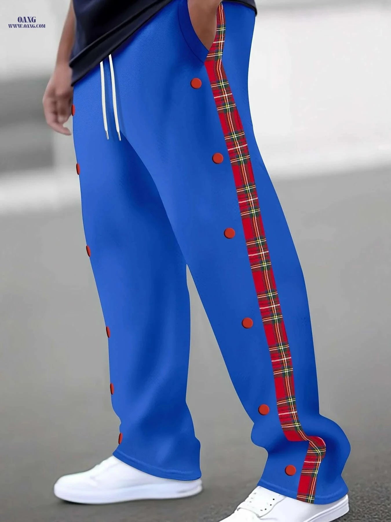 Men's Casual Drawstring Pants - 100% Polyester, Regular Fit, Solid Color   OAXG Black / S