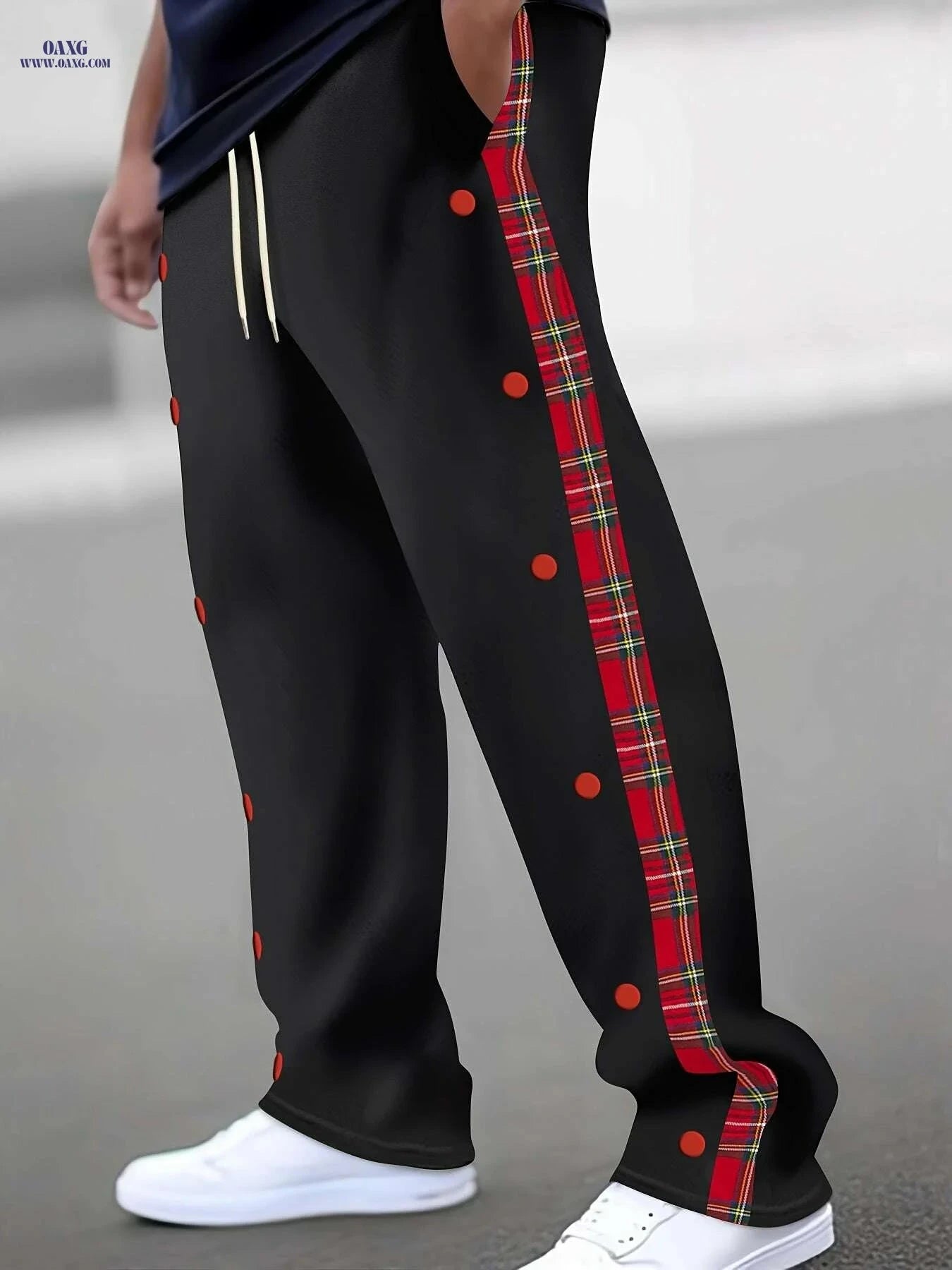 Men's Casual Drawstring Pants - 100% Polyester, Regular Fit, Solid Color   OAXG Black / S