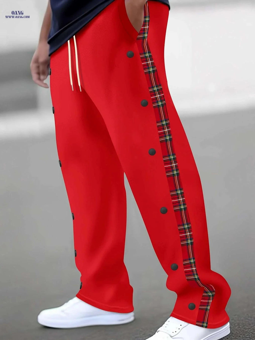 Men's Casual Drawstring Pants - 100% Polyester, Regular Fit, Solid Color   OAXG 