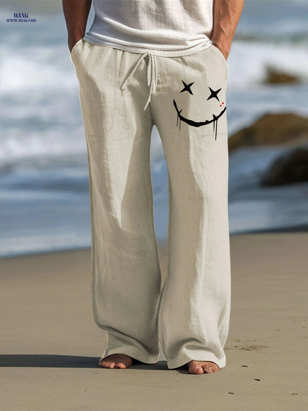 Men's Casual Drawstring Pants - Whimsical Print for Beach Style   OAXG 