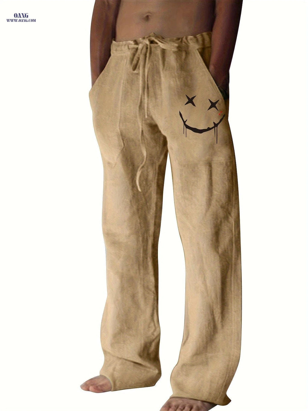 Men's Casual Drawstring Pants - Whimsical Print for Beach Style   OAXG Khaki / FR S