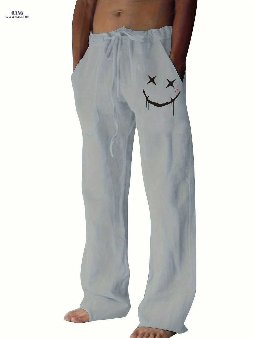 Men's Casual Drawstring Pants - Whimsical Print for Beach Style   OAXG Khaki / FR S
