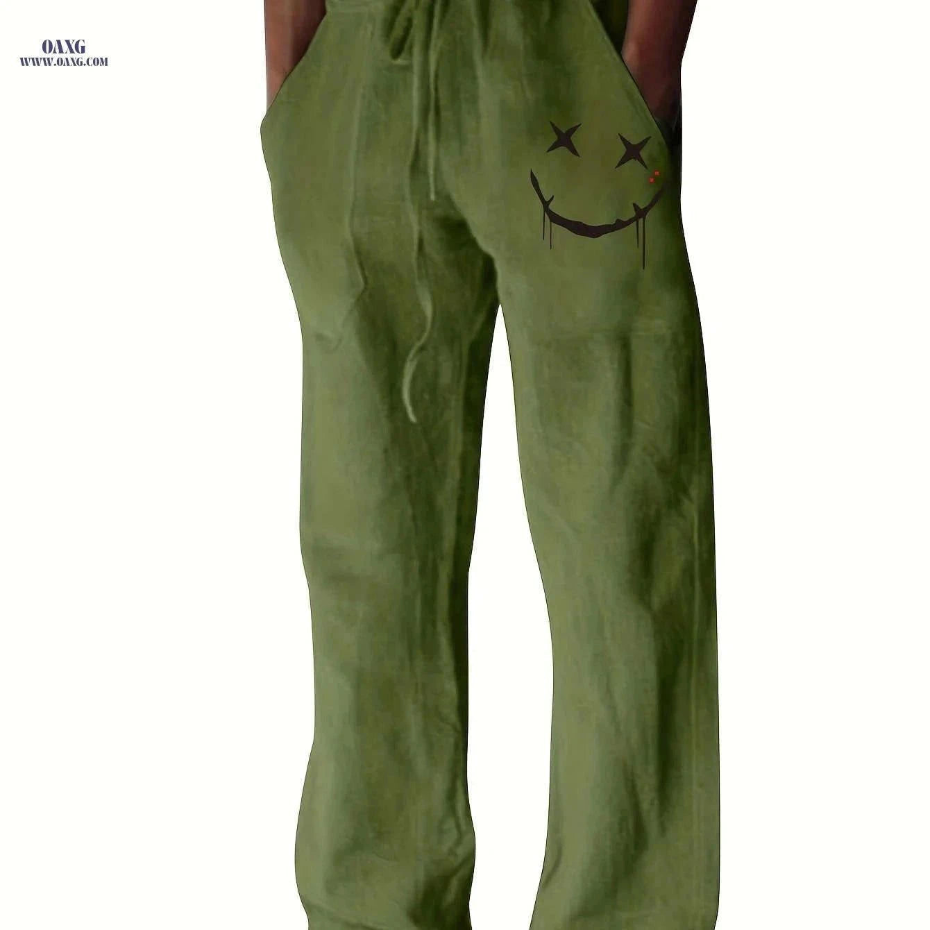 Men's Casual Drawstring Pants - Whimsical Print for Beach Style   OAXG Khaki / FR S