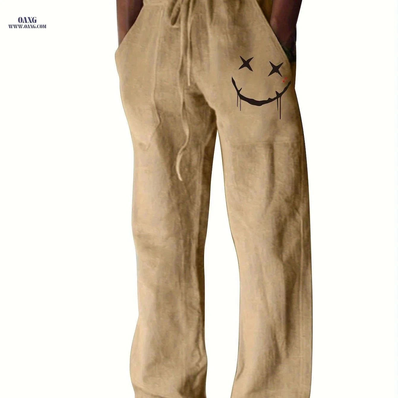 Men's Casual Drawstring Pants - Whimsical Print for Beach Style   OAXG Khaki / FR S