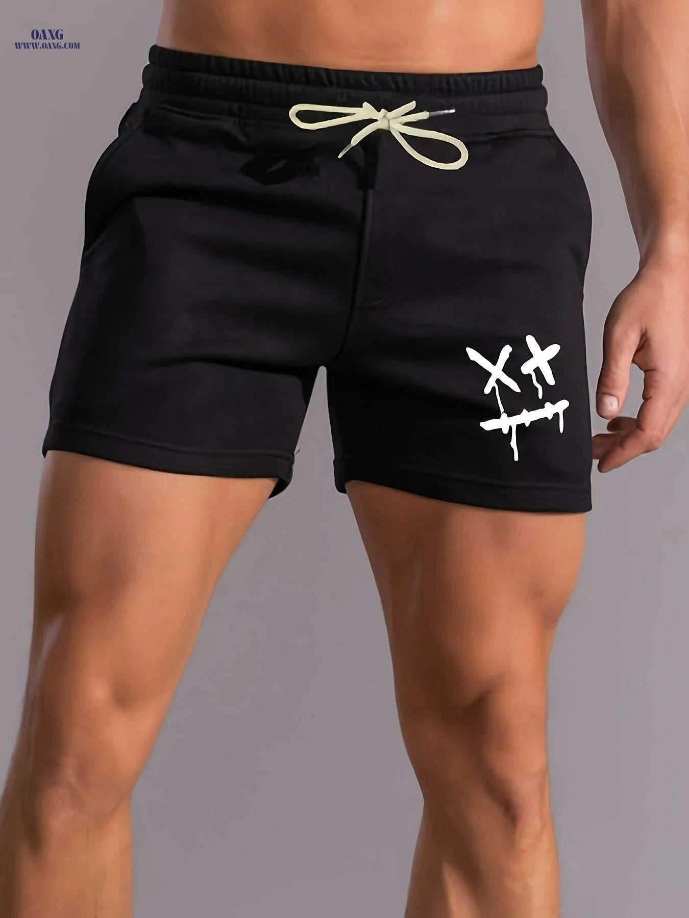 Men's Casual Drawstring Shorts - Dizzy Face Graphic, Summer Style   OAXG Pink Red Color / S