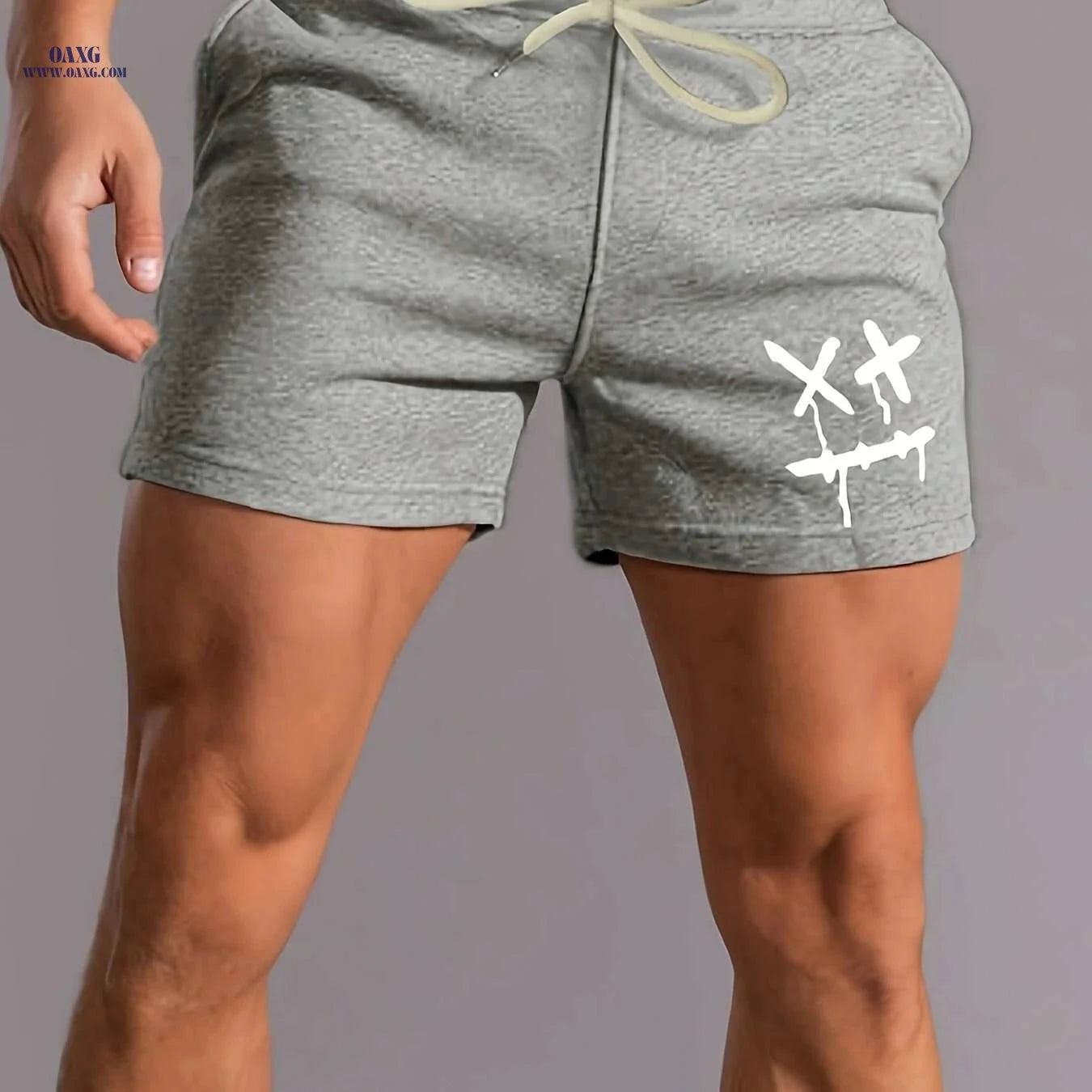 Men's Casual Drawstring Shorts - Dizzy Face Graphic, Summer Style   OAXG Pink Red Color / S