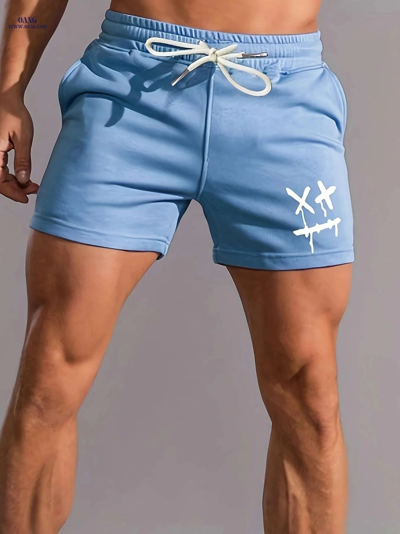 Men's Casual Drawstring Shorts - Dizzy Face Graphic, Summer Style   OAXG Pink Red Color / S