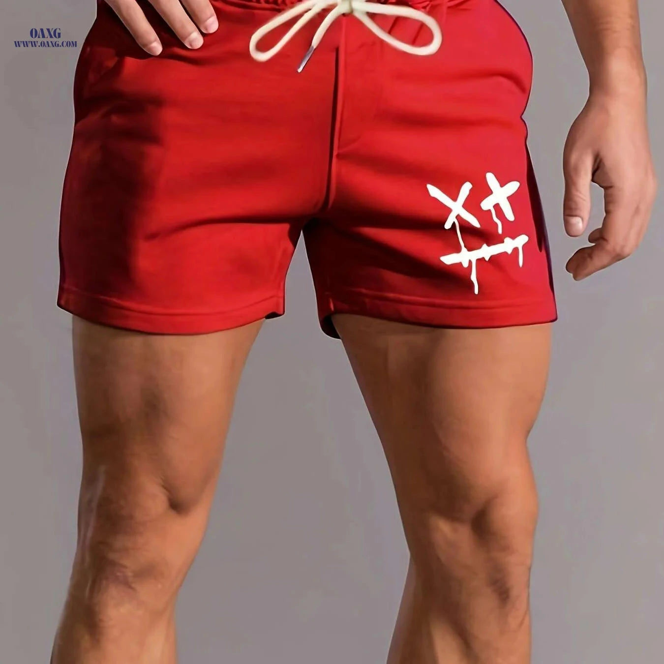 Men's Casual Drawstring Shorts - Dizzy Face Graphic, Summer Style   OAXG Pink Red Color / S