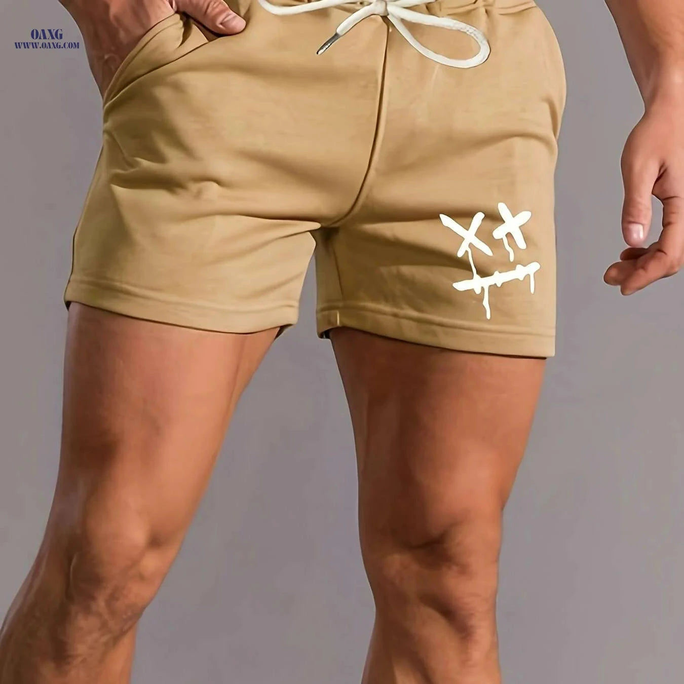 Men's Casual Drawstring Shorts - Dizzy Face Graphic, Summer Style   OAXG Pink Red Color / S