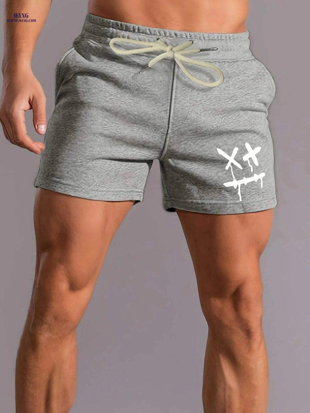 Men's Casual Drawstring Shorts - Dizzy Face Graphic, Summer Style   OAXG Pink Red Color / S