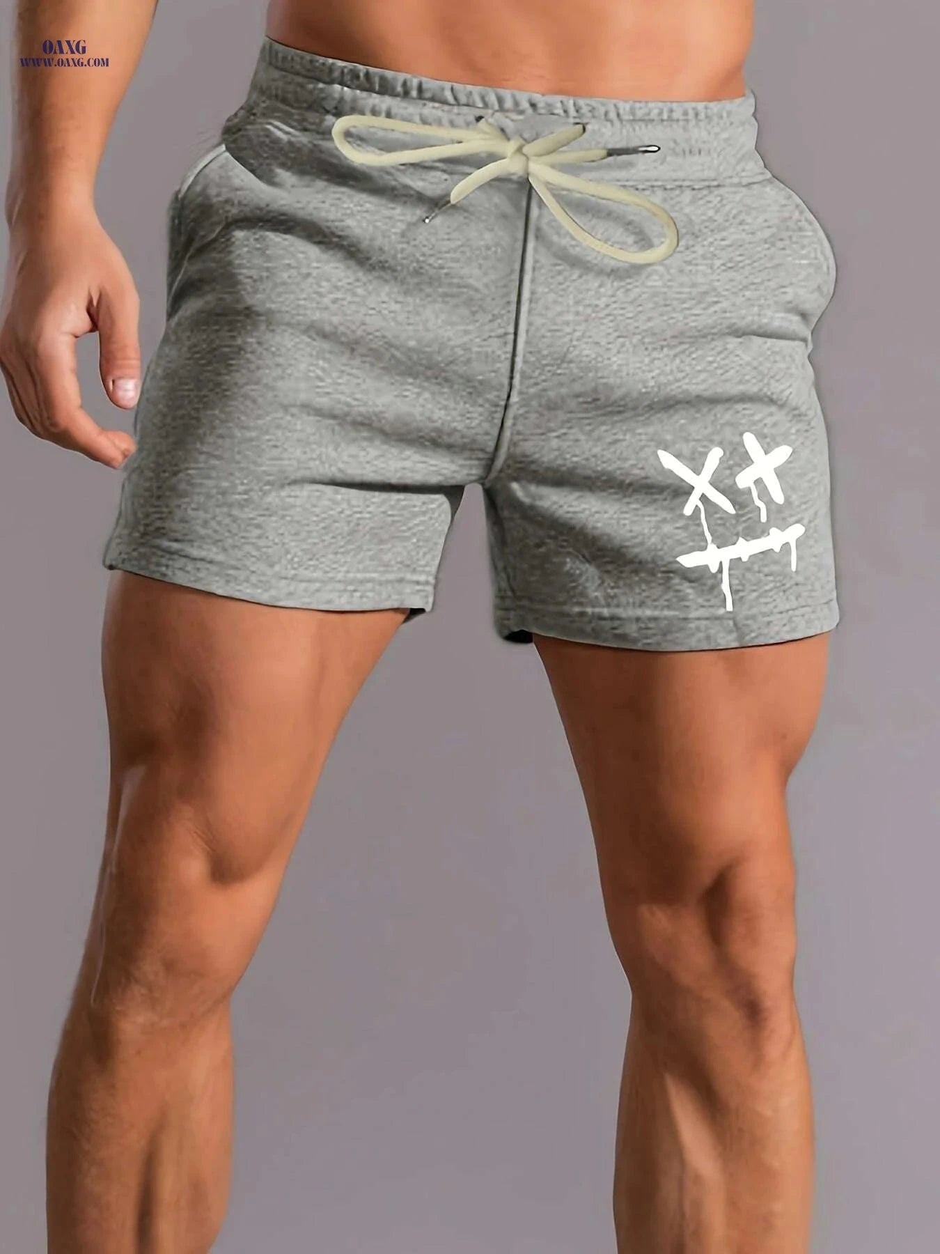 Men's Casual Drawstring Shorts - Dizzy Face Graphic, Summer Style   OAXG Pink Red Color / S