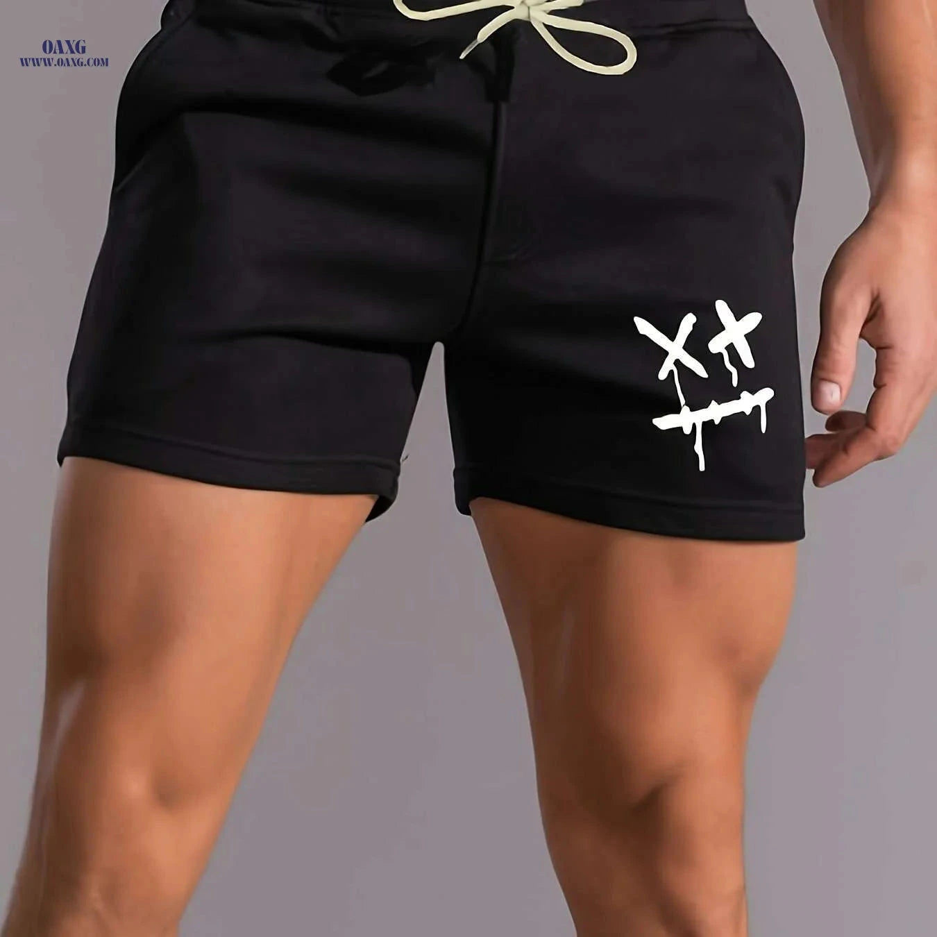 Men's Casual Drawstring Shorts - Dizzy Face Graphic, Summer Style   OAXG Pink Red Color / S