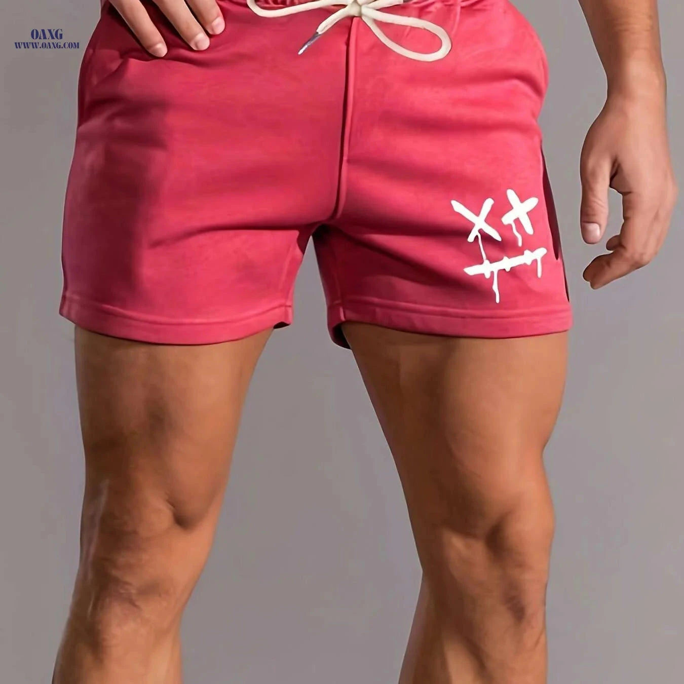 Men's Casual Drawstring Shorts - Dizzy Face Graphic, Summer Style   OAXG Pink Red Color / S