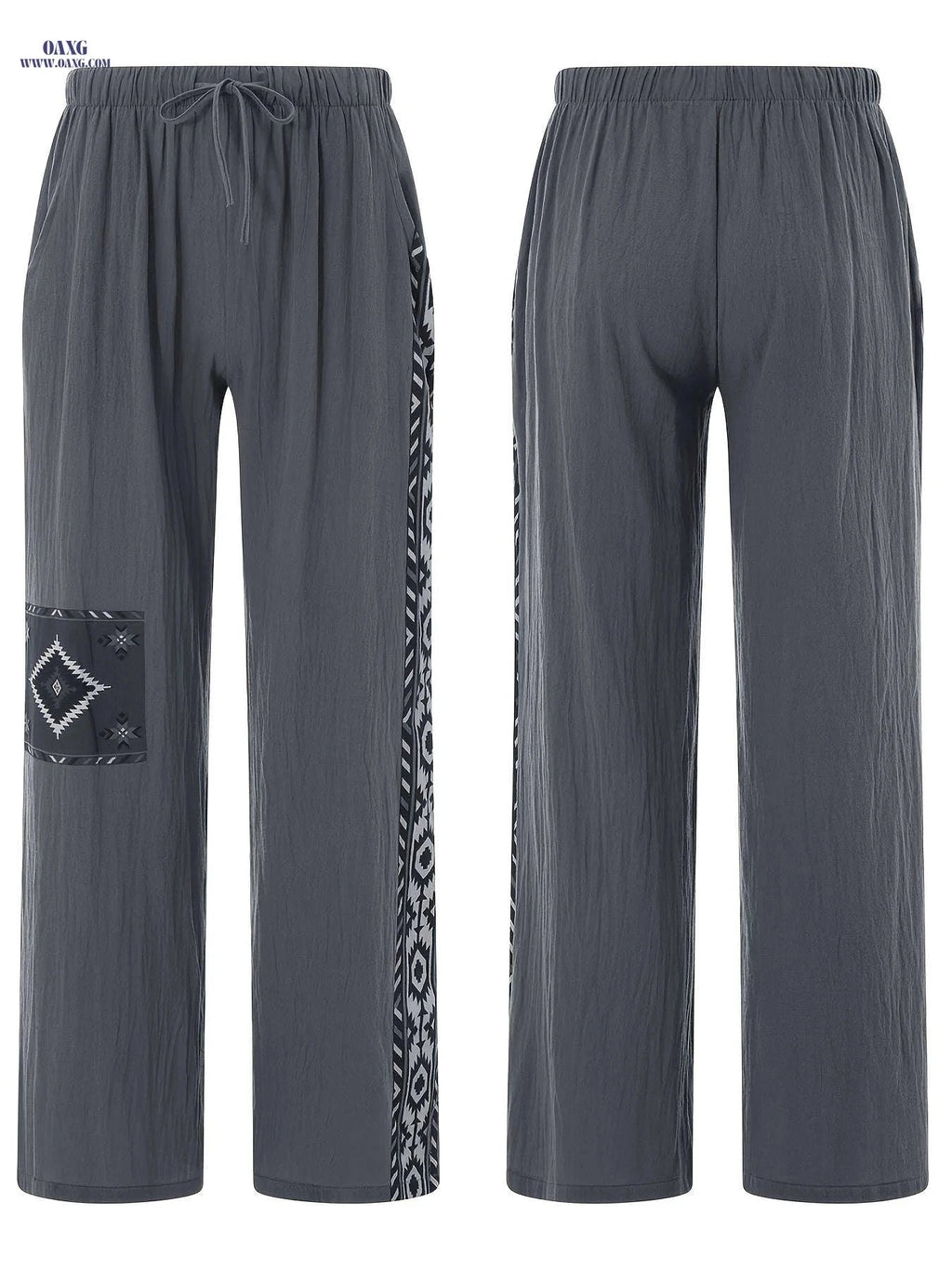 Men's Casual Drawstring Straight-Leg Pants - Ethnic Style Print   OAXG 