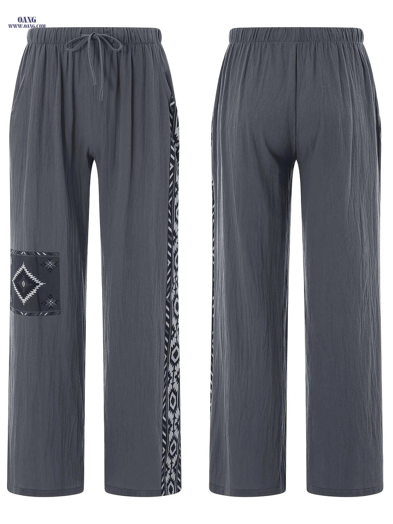 Men's Casual Drawstring Straight-Leg Pants - Ethnic Style Print   OAXG 