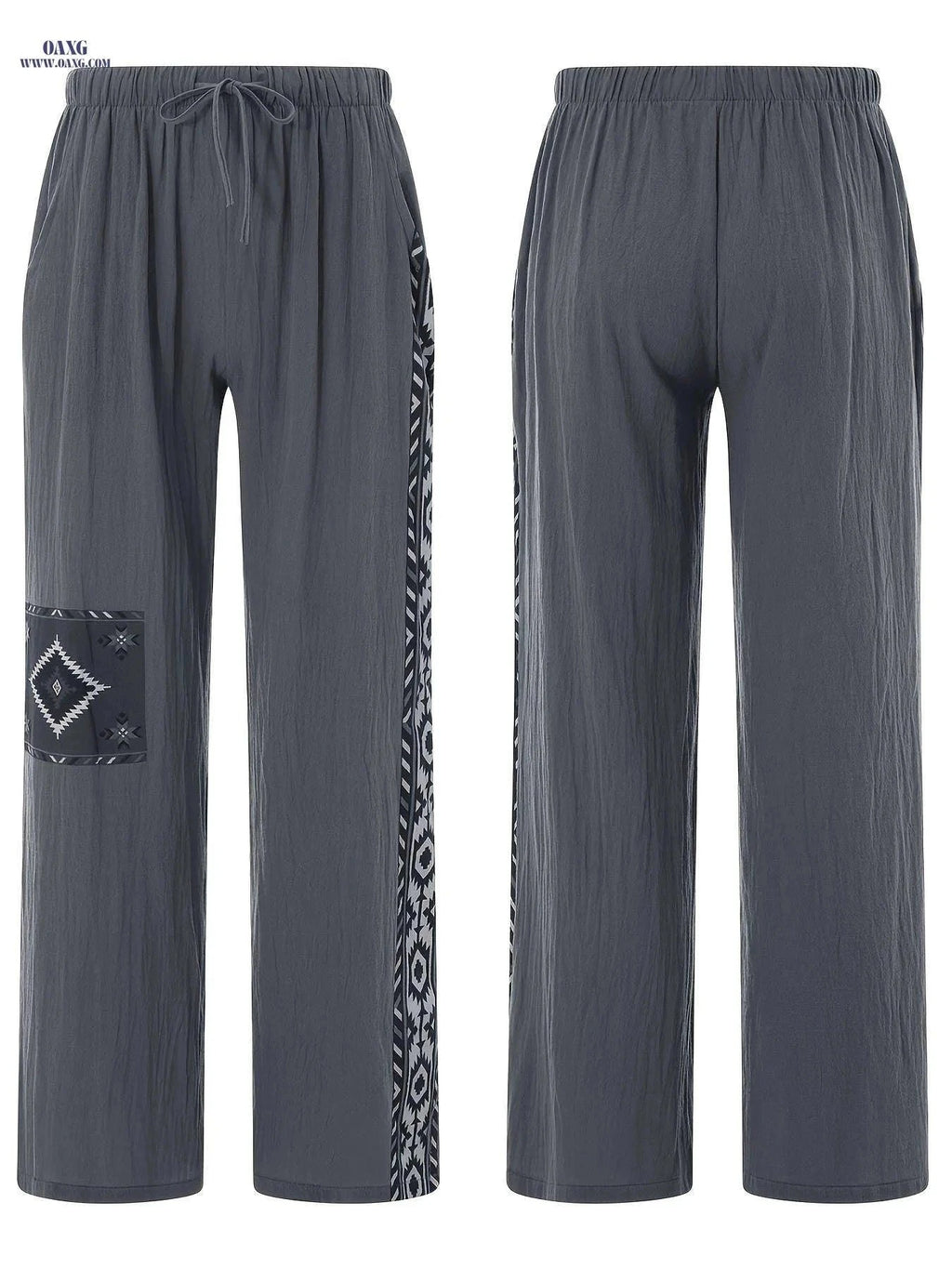 Men's Casual Drawstring Straight-Leg Pants - Ethnic Style Print   OAXG Khaki / FR XXS