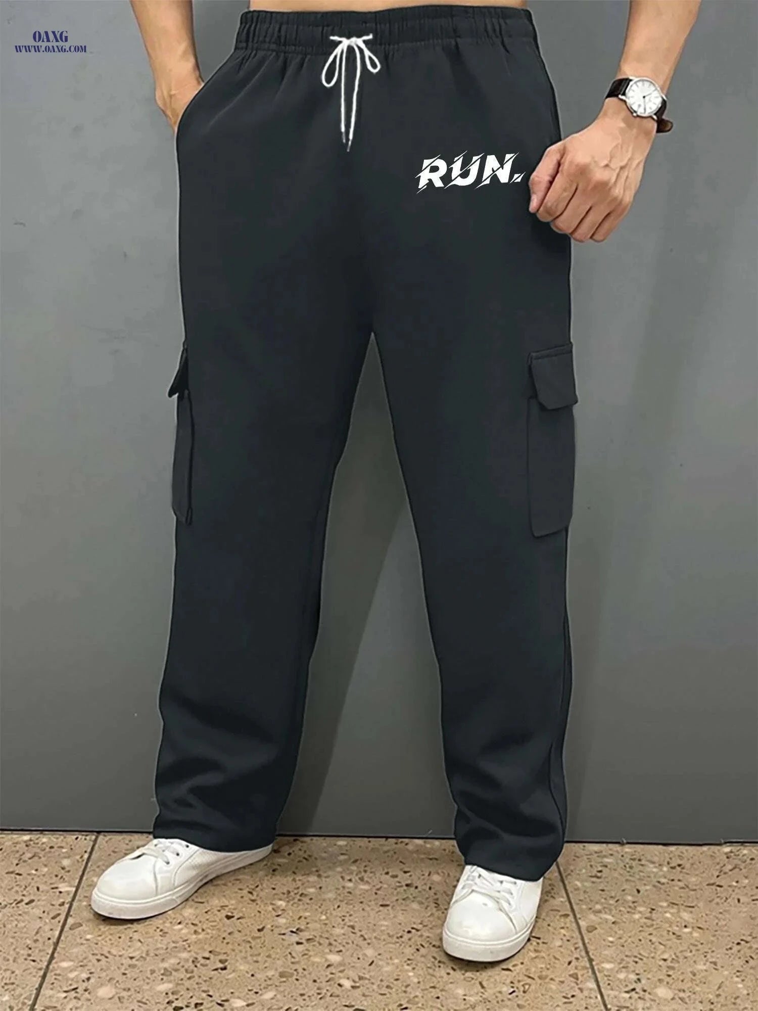 Men's Casual Drawstring Work Pants - Comfortable Straight-Leg Style   OAXG Black / S