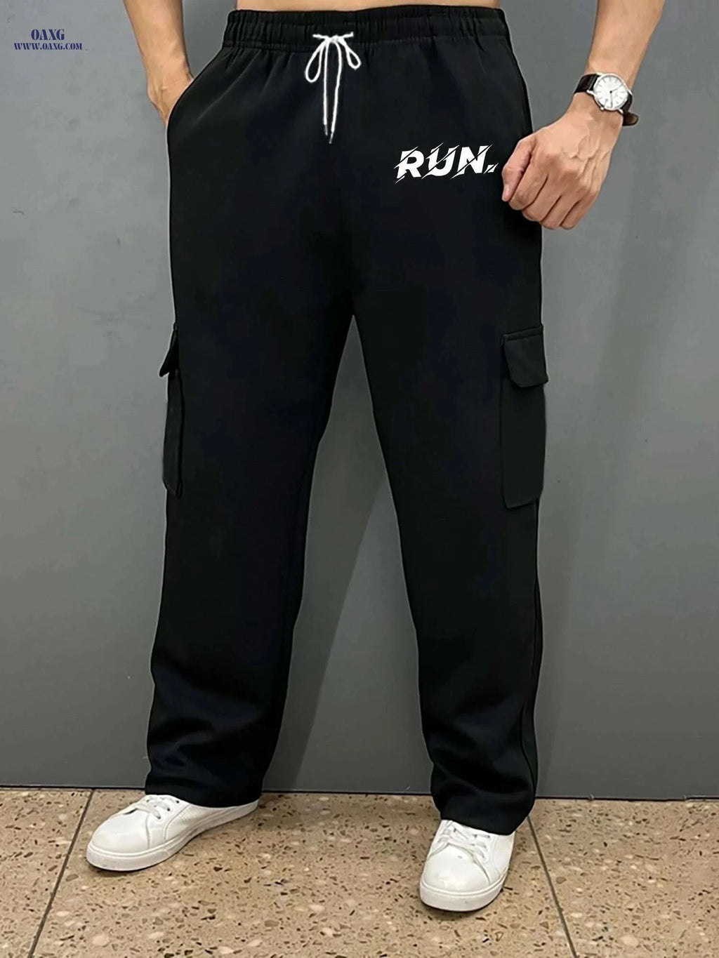 Men's Casual Drawstring Work Pants - Comfortable Straight-Leg Style   OAXG Black / S