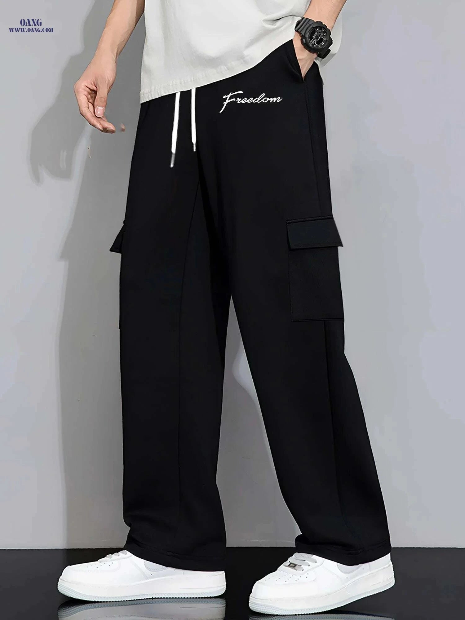 Men's Casual Drawstring Work Pants - Comfortable Straight-Leg Style   OAXG Black / S