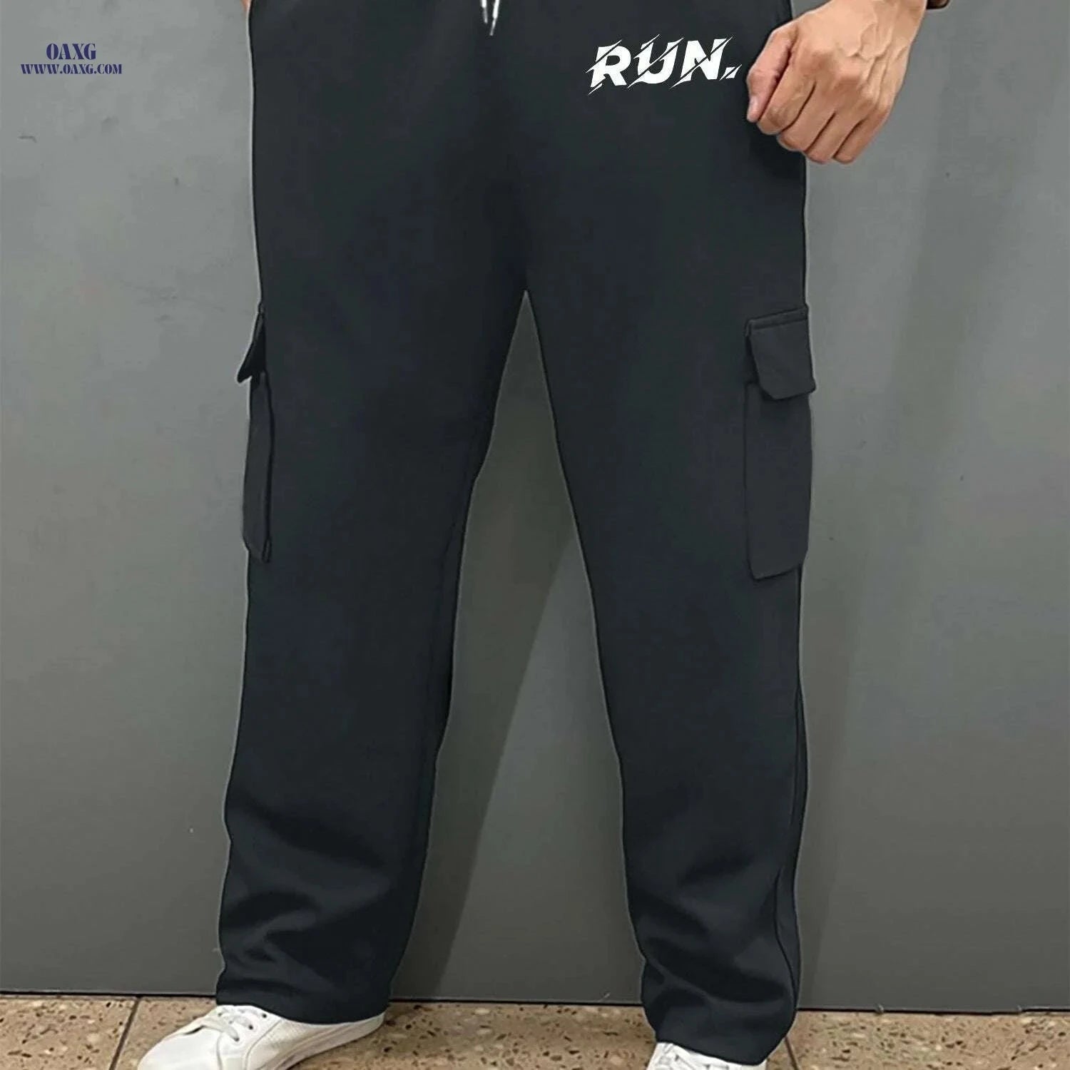 Men's Casual Drawstring Work Pants - Comfortable Straight-Leg Style   OAXG Black / S