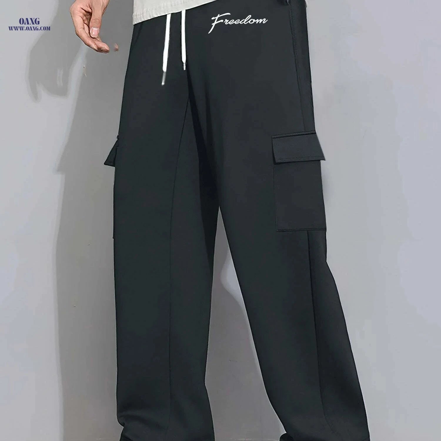 Men's Casual Drawstring Work Pants - Comfortable Straight-Leg Style   OAXG Black / S