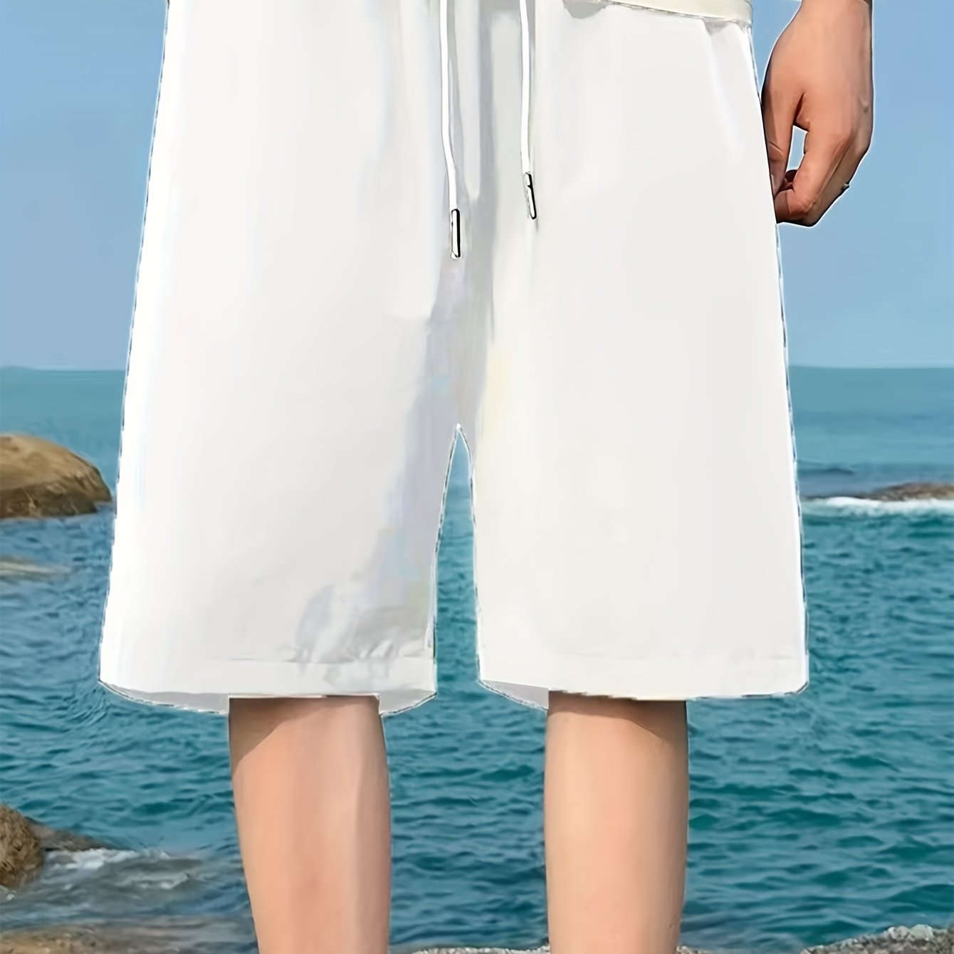 Men's Casual Elastic Waist Shorts with Pockets - Solid Color   OAXG 