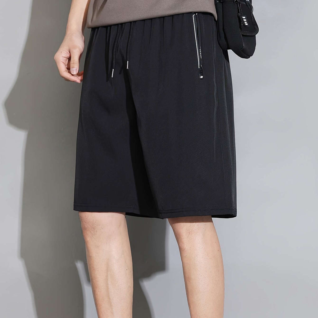 Men's Casual Elastic Waist Shorts with Pockets - Solid Color   OAXG 