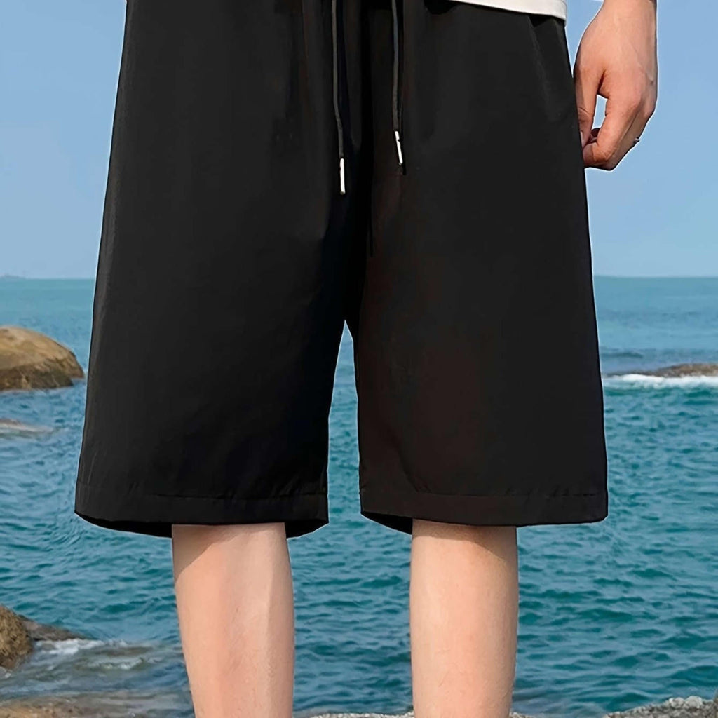 Men's Casual Elastic Waist Shorts with Pockets - Solid Color   OAXG 
