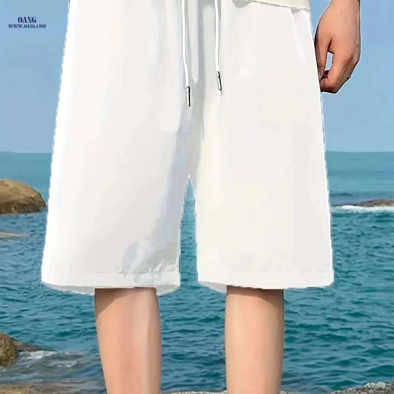 Men's Casual Elastic Waist Shorts with Pockets - Solid Color   OAXG 