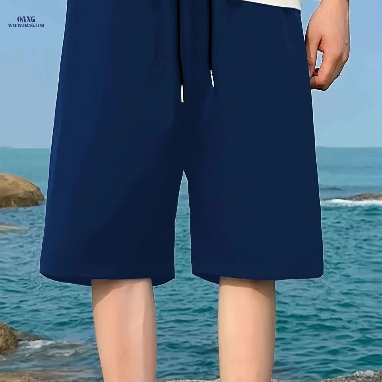 Men's Casual Elastic Waist Shorts with Pockets - Solid Color   OAXG 