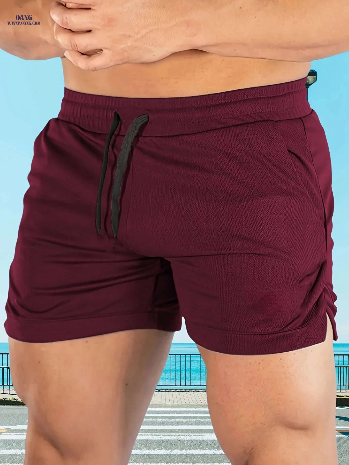 Men's Casual Elastic Waist Shorts with Pockets - Summer Solid   OAXG crimson / FR S