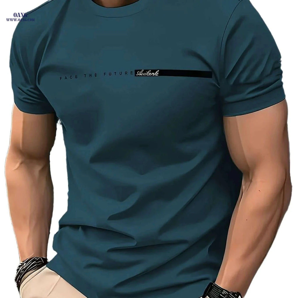 Men's Casual "Face the Future" T-Shirt - Breathable Crew Neck, Summer Fit   OAXG Mixed Color / S