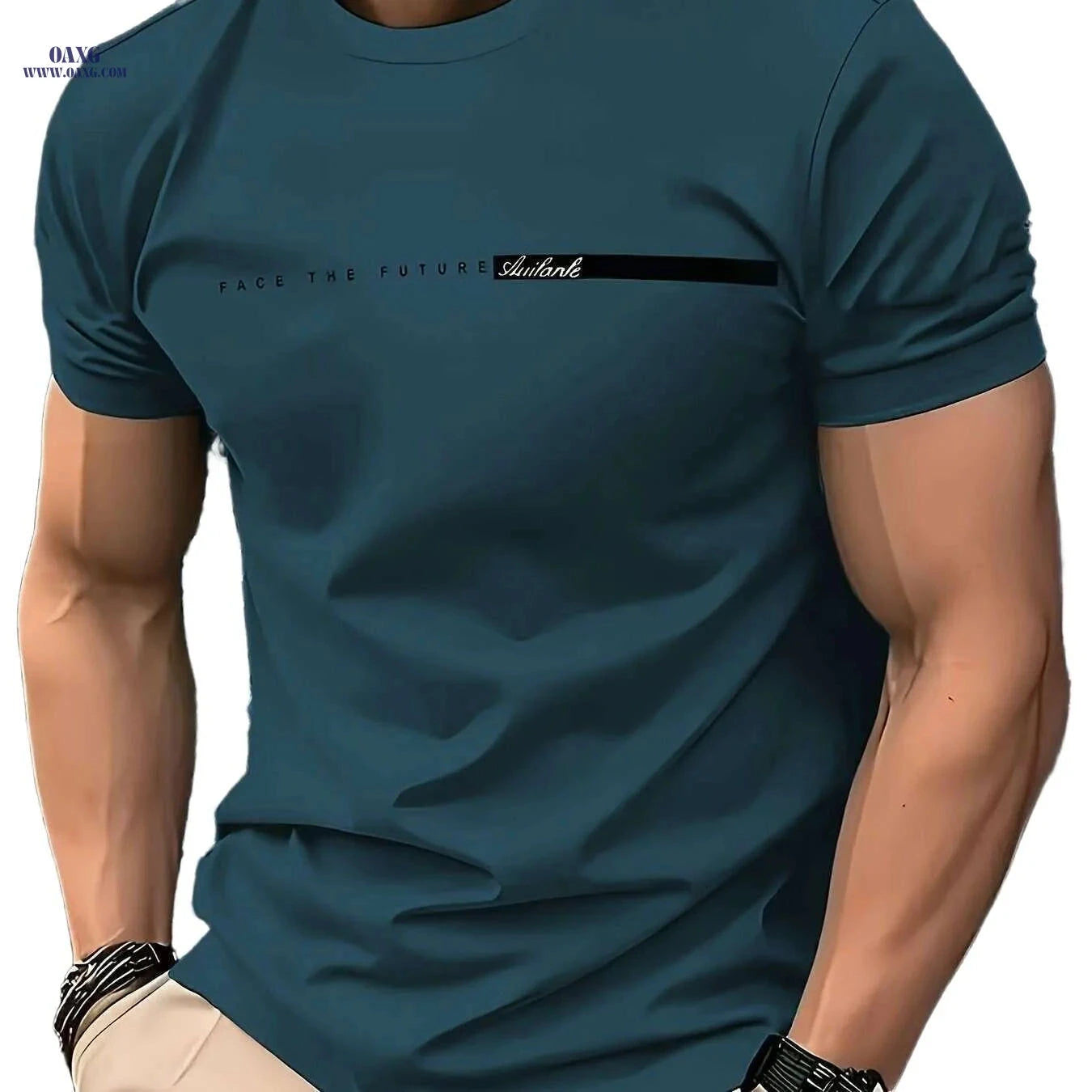 Men's Casual "Face the Future" T-Shirt - Breathable Crew Neck, Summer Fit   OAXG Mixed Color / S
