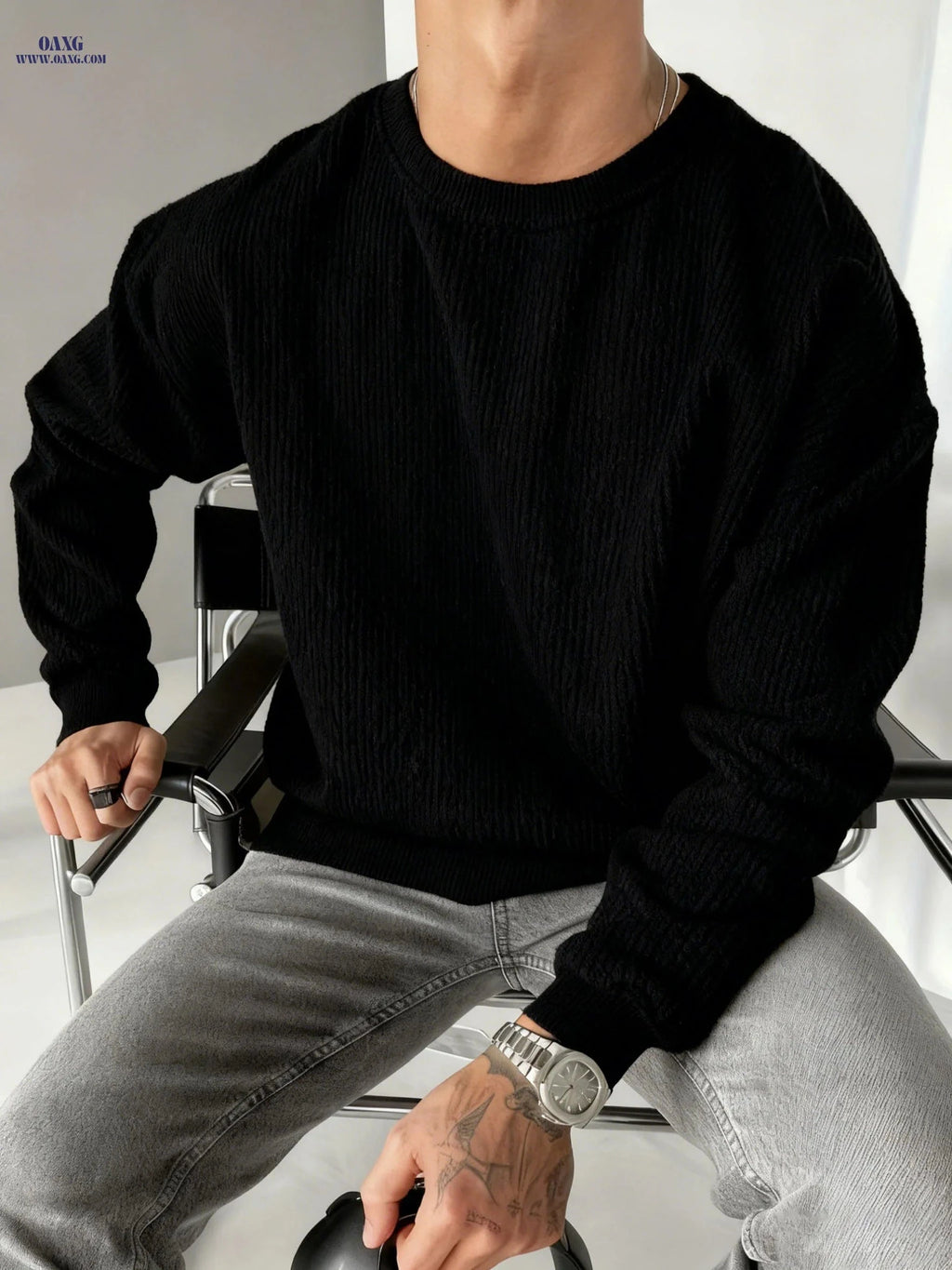 Men’s Casual Fashion Sweatshirt - Long Sleeve, Solid Color, Everyday Wear   OAXG 