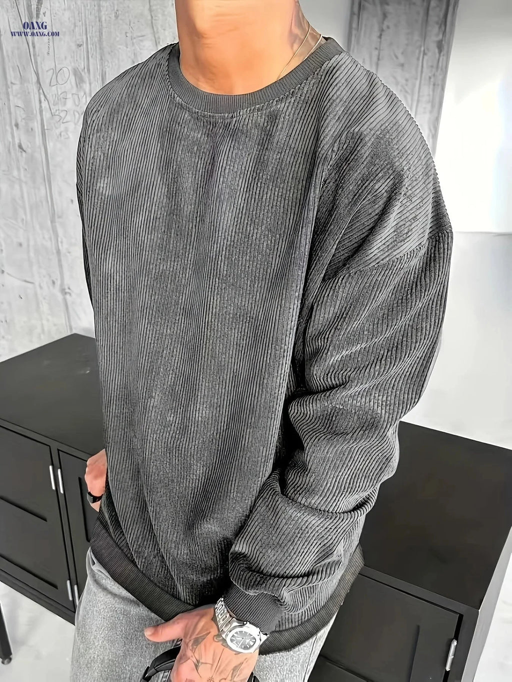Men’s Casual Fashion Sweatshirt - Long Sleeve, Solid Color, Everyday Wear   OAXG 