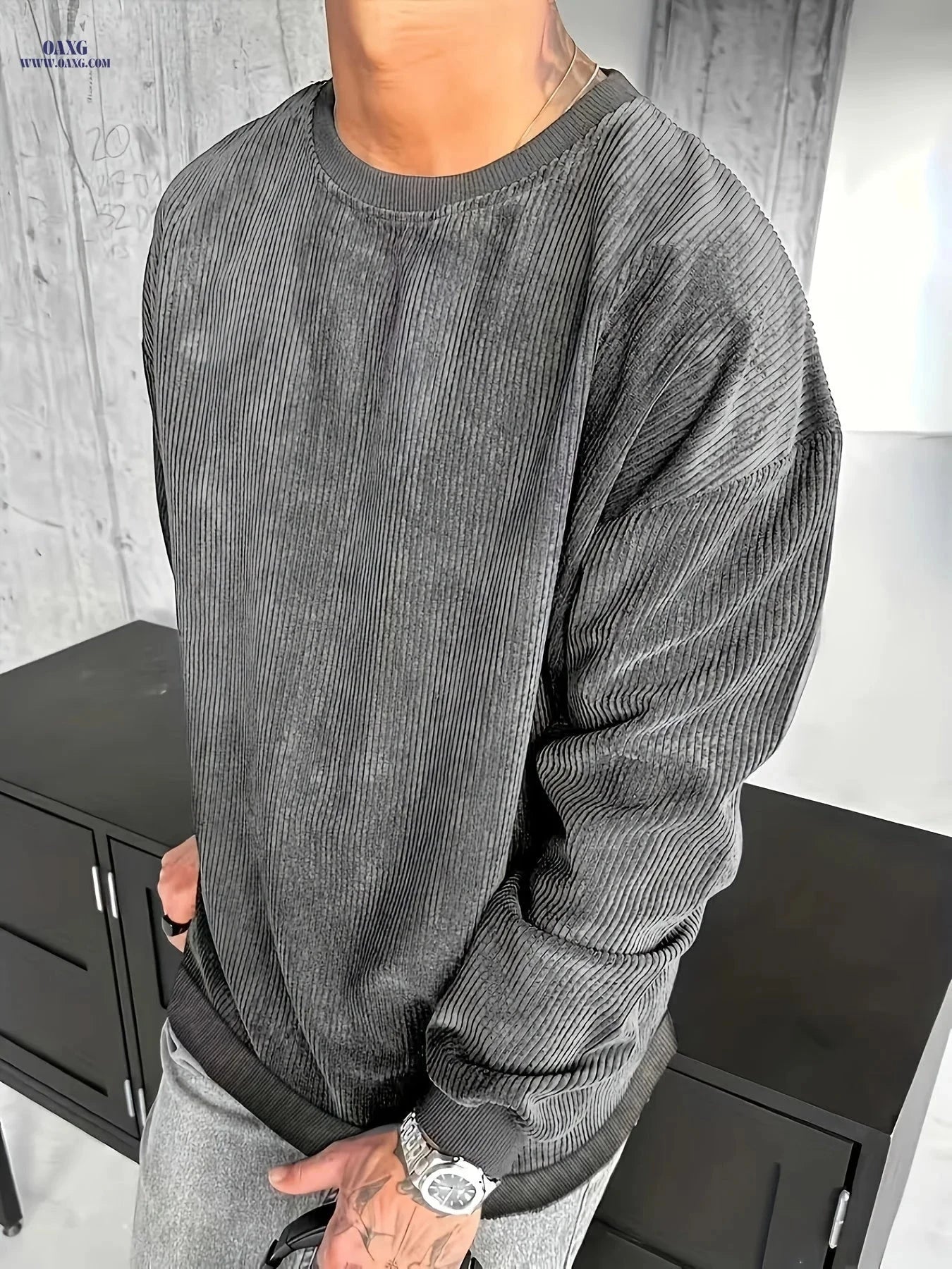 Men’s Casual Fashion Sweatshirt - Long Sleeve, Solid Color, Everyday Wear   OAXG 
