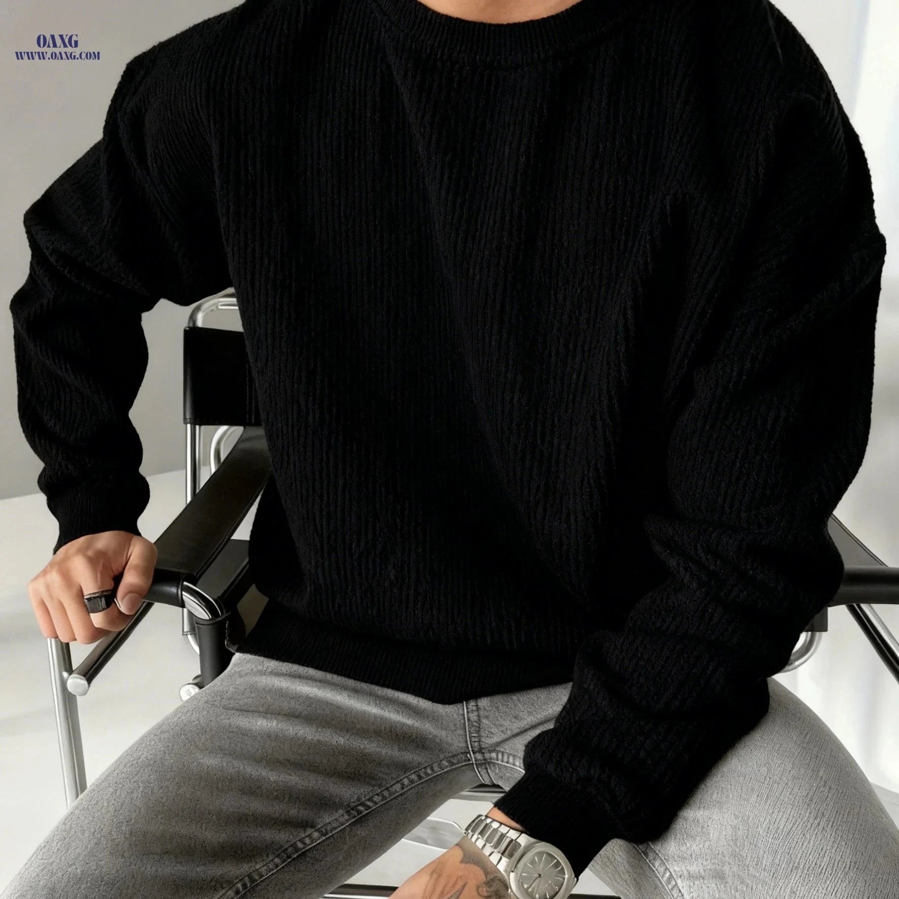 Men’s Casual Fashion Sweatshirt - Long Sleeve, Solid Color, Everyday Wear   OAXG Grey / FR S