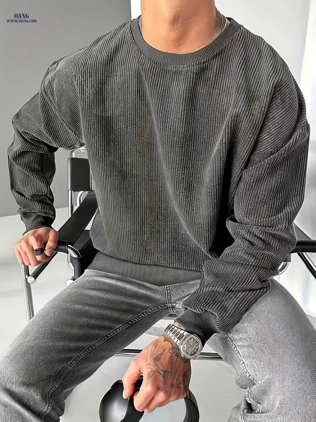 Men’s Casual Fashion Sweatshirt - Long Sleeve, Solid Color, Everyday Wear   OAXG 