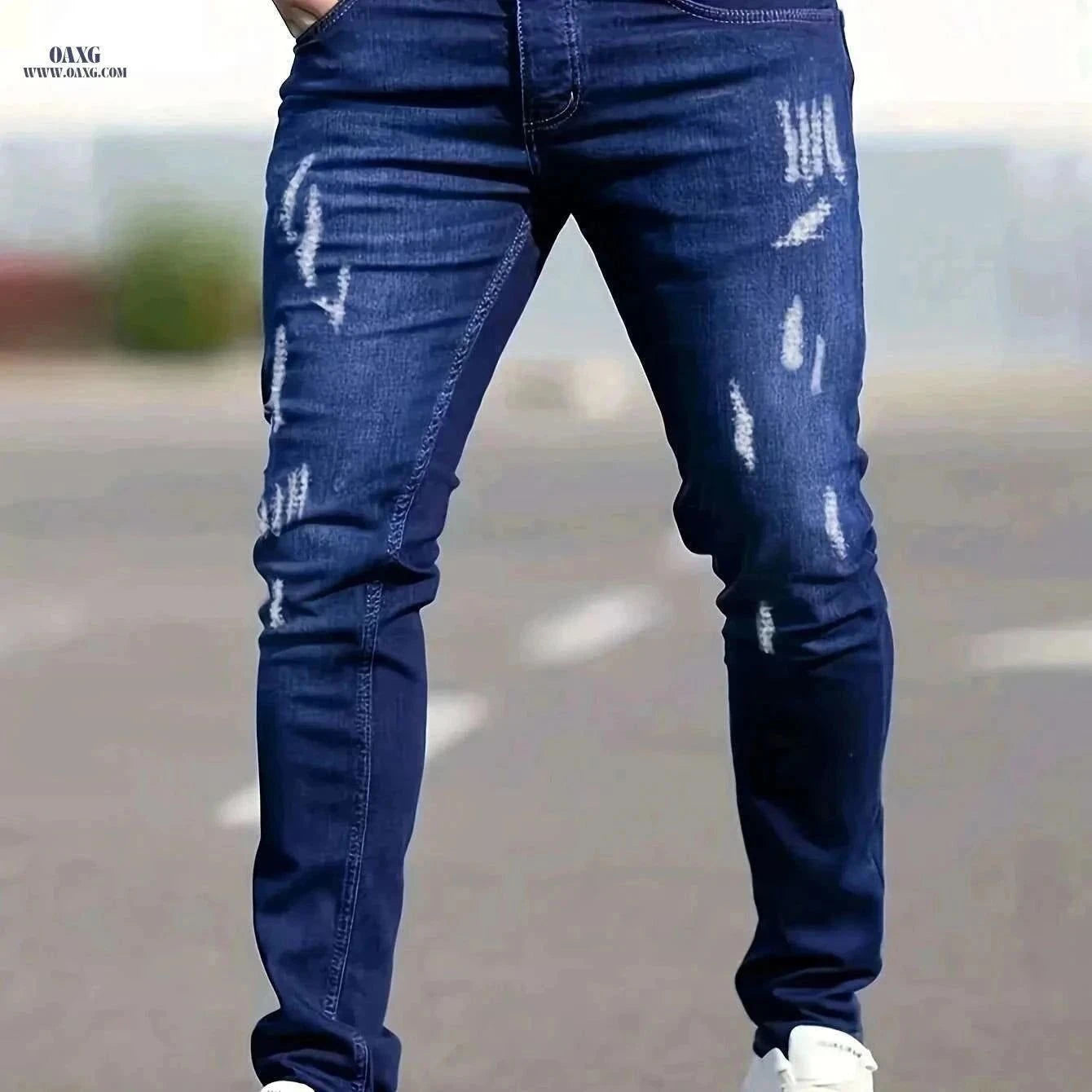 Men's Casual Fit Ripped Jeans - All-Season Comfort & Style   OAXG Black / XS