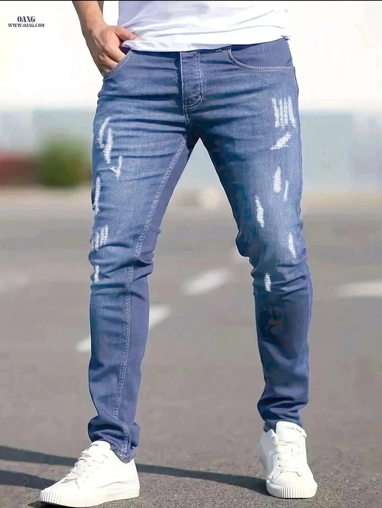 Men's Casual Fit Ripped Jeans - All-Season Comfort & Style   OAXG Black / XS