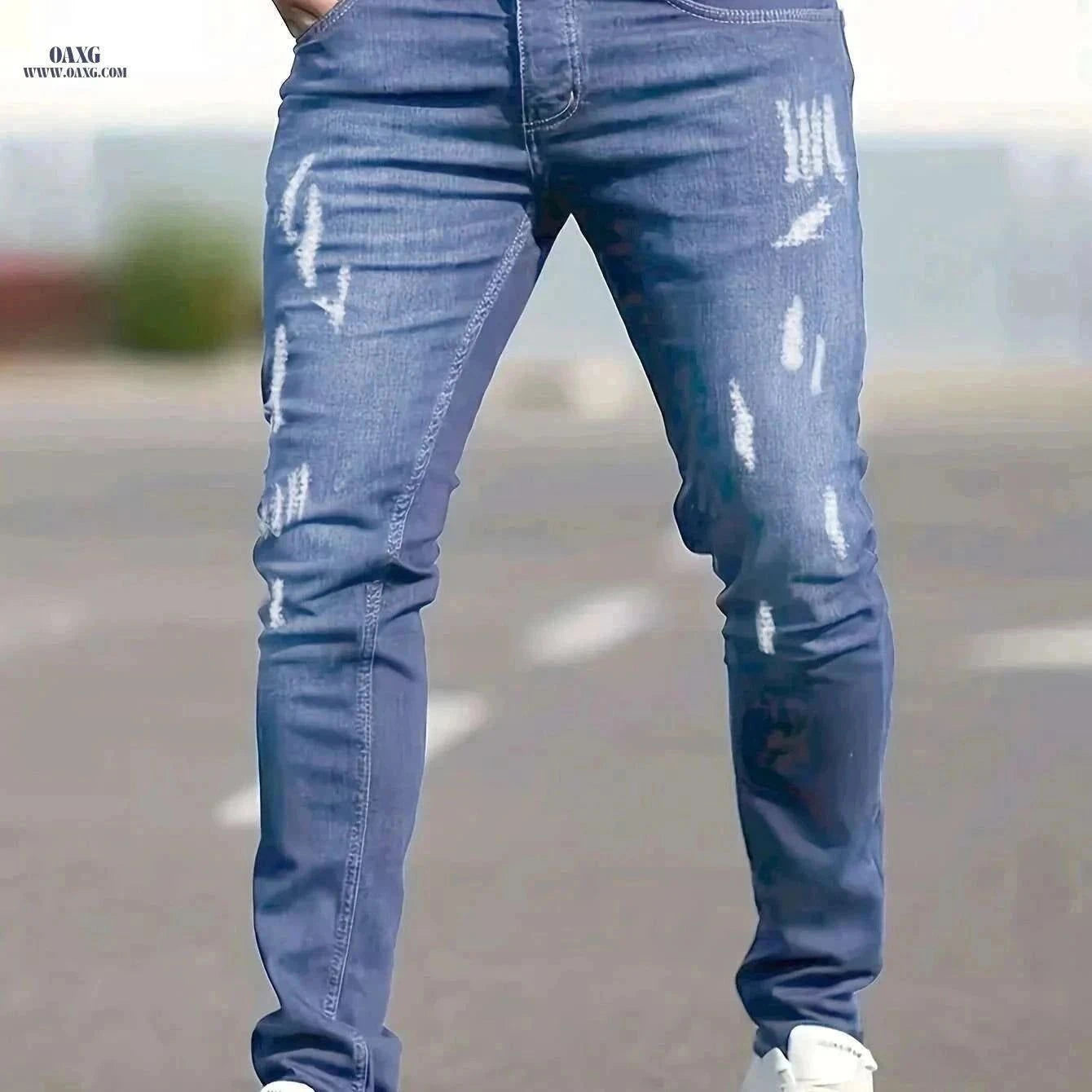 Men's Casual Fit Ripped Jeans - All-Season Comfort & Style   OAXG Black / XS