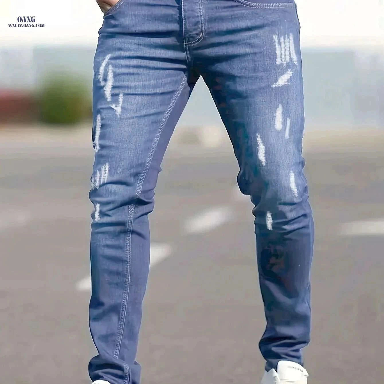 Men's Casual Fit Ripped Jeans - All-Season Comfort & Style   OAXG Black / XS