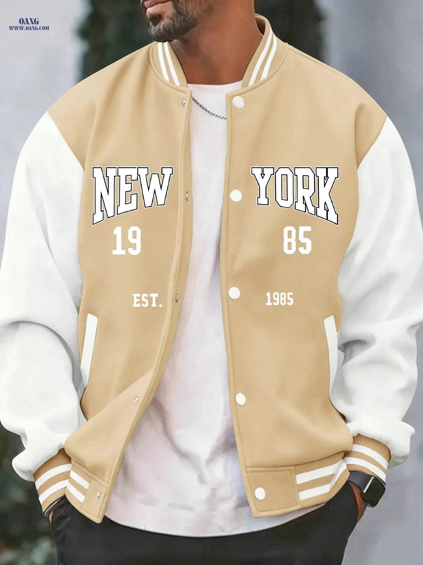 Men's Casual Fleece Jacket - Spring Autumn Baseball Style, Pockets   OAXG 