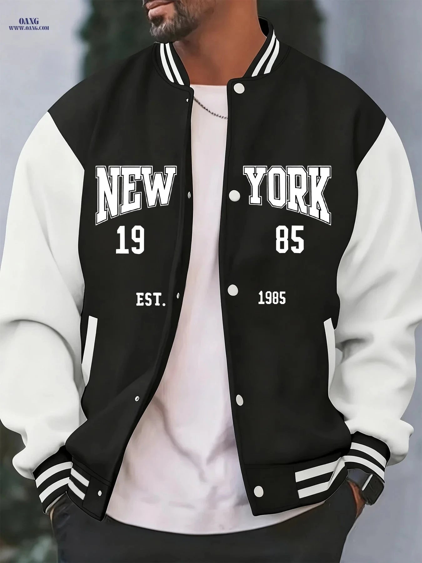 Men's Casual Fleece Jacket - Spring Autumn Baseball Style, Pockets   OAXG 