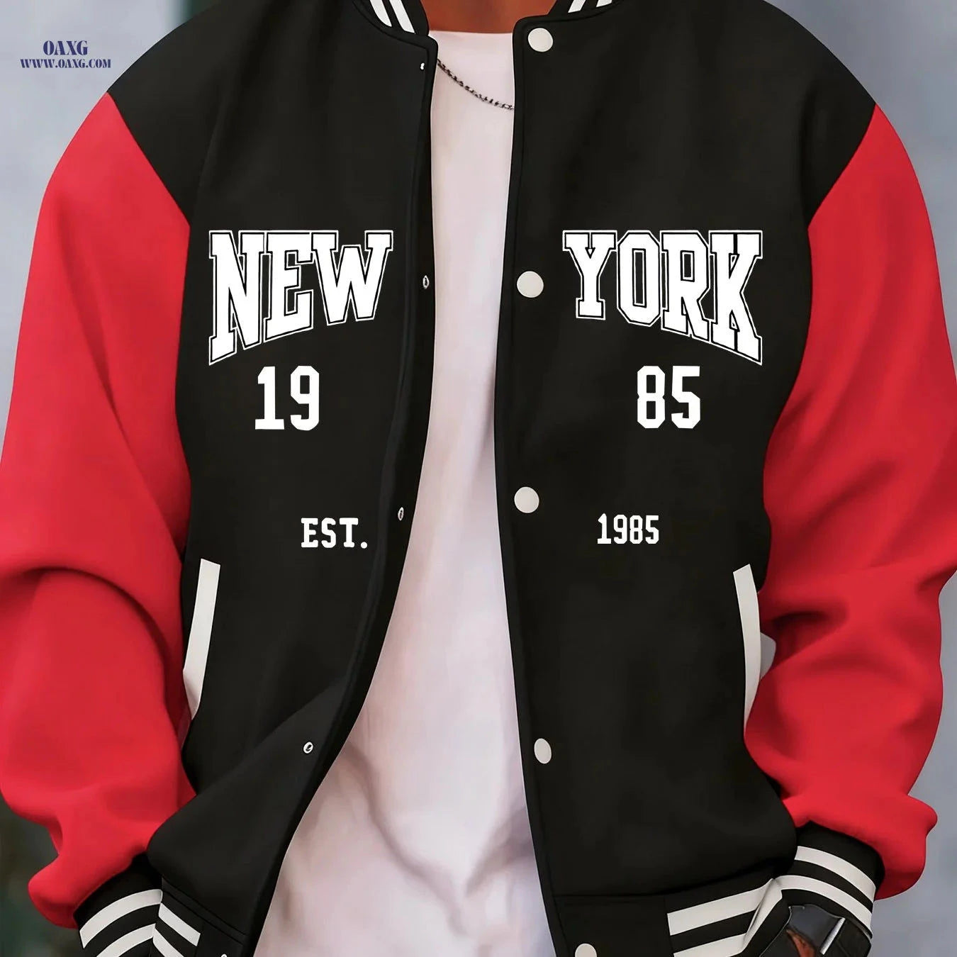 Men's Casual Fleece Jacket - Spring Autumn Baseball Style, Pockets   OAXG Black Red / FR S