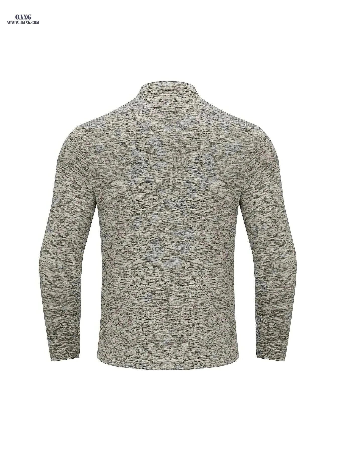 Men's Casual Fleece Lining Shirt - Spring Autumn Long Sleeve Knit   OAXG Light Grey / S