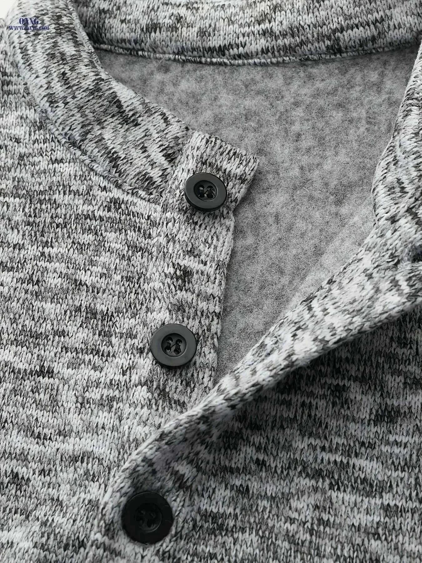 Men's Casual Fleece Lining Shirt - Spring Autumn Long Sleeve Knit   OAXG Light Grey / S