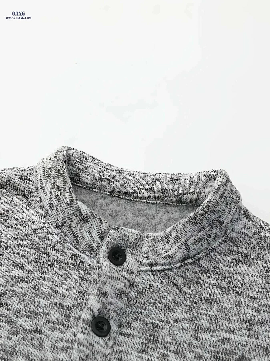Men's Casual Fleece Lining Shirt - Spring Autumn Long Sleeve Knit   OAXG Light Grey / S